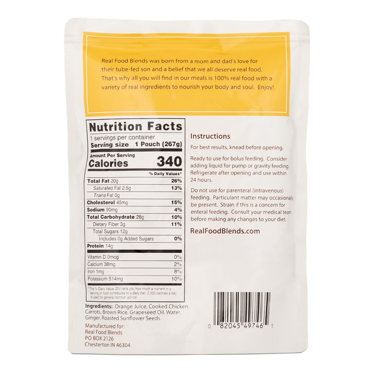 Real Food Blends™ Orange Chicken, Carrots & Brown Rice Puree for Tube Feeding - Nutritionals and Feeding Supplies>Nutritio...