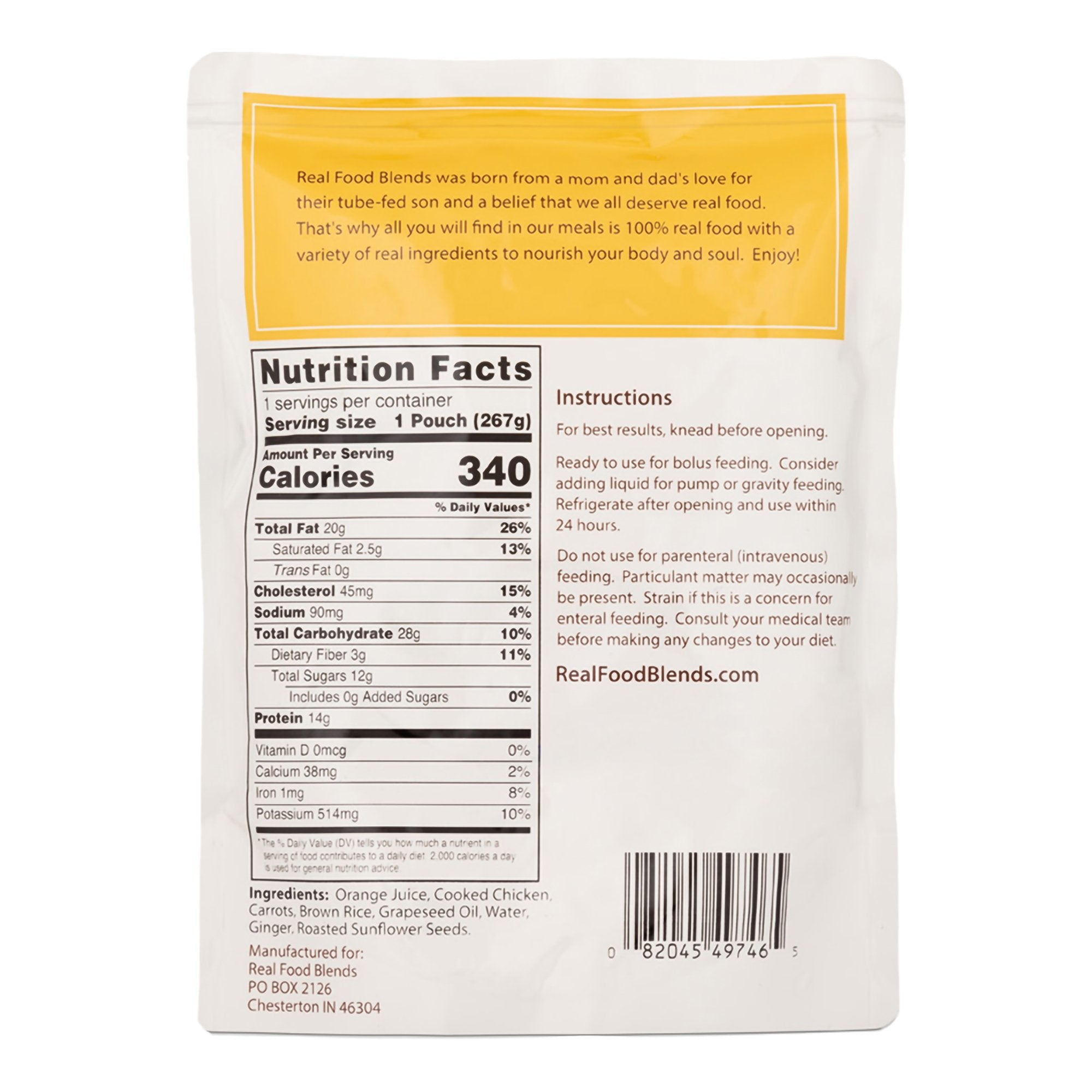 Real Food Blends™ Orange Chicken, Carrots & Brown Rice Puree for Tube Feeding - Nutritionals and Feeding Supplies>Nutritio...
