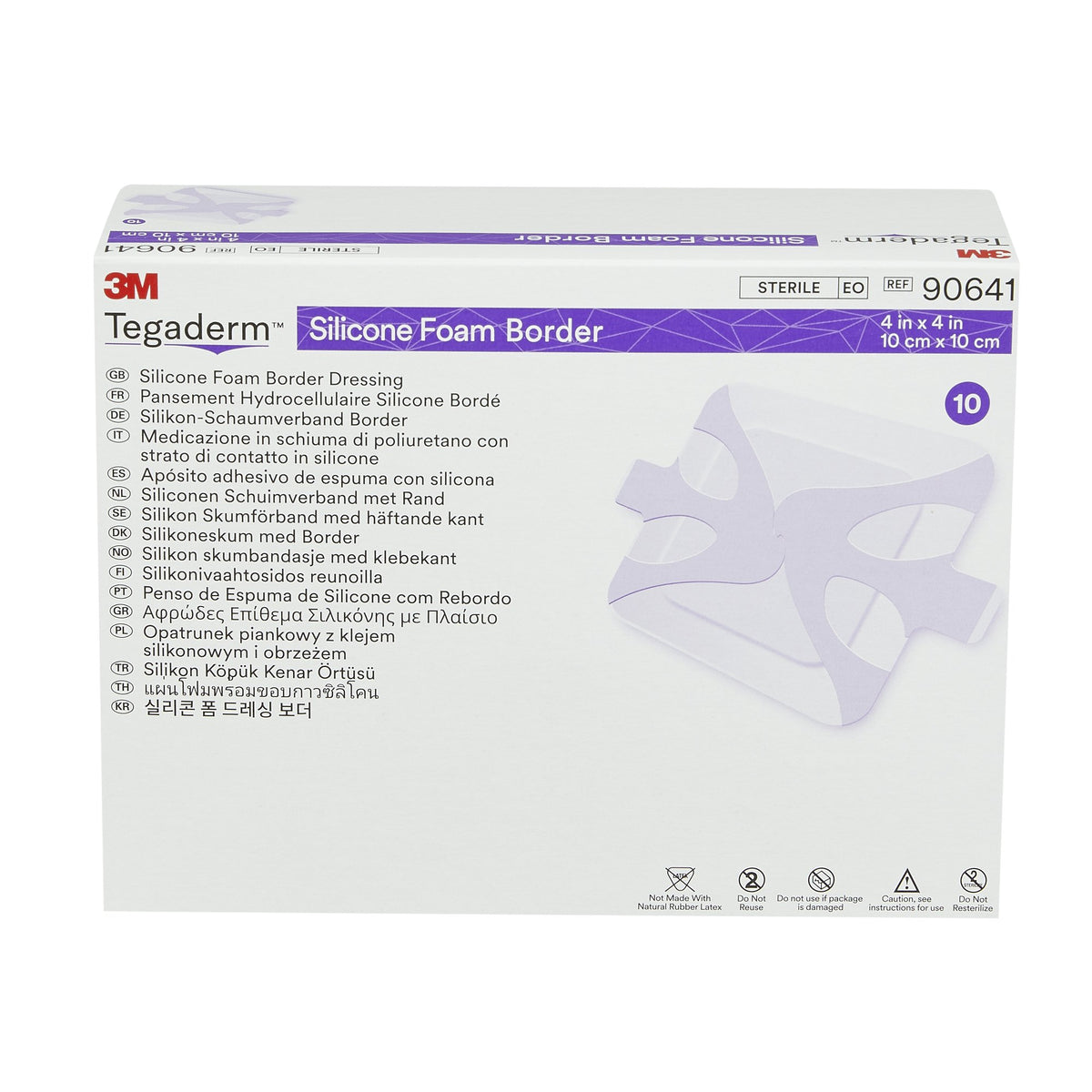 3M Tegaderm Silicone Adhesive with Border Silicone Foam Dressing, 4 x 4 Inch-Foam Dressing 3M Tegaderm 4 X 4 Inch With Border Film Backing Silicone Adhesive Square Sterile