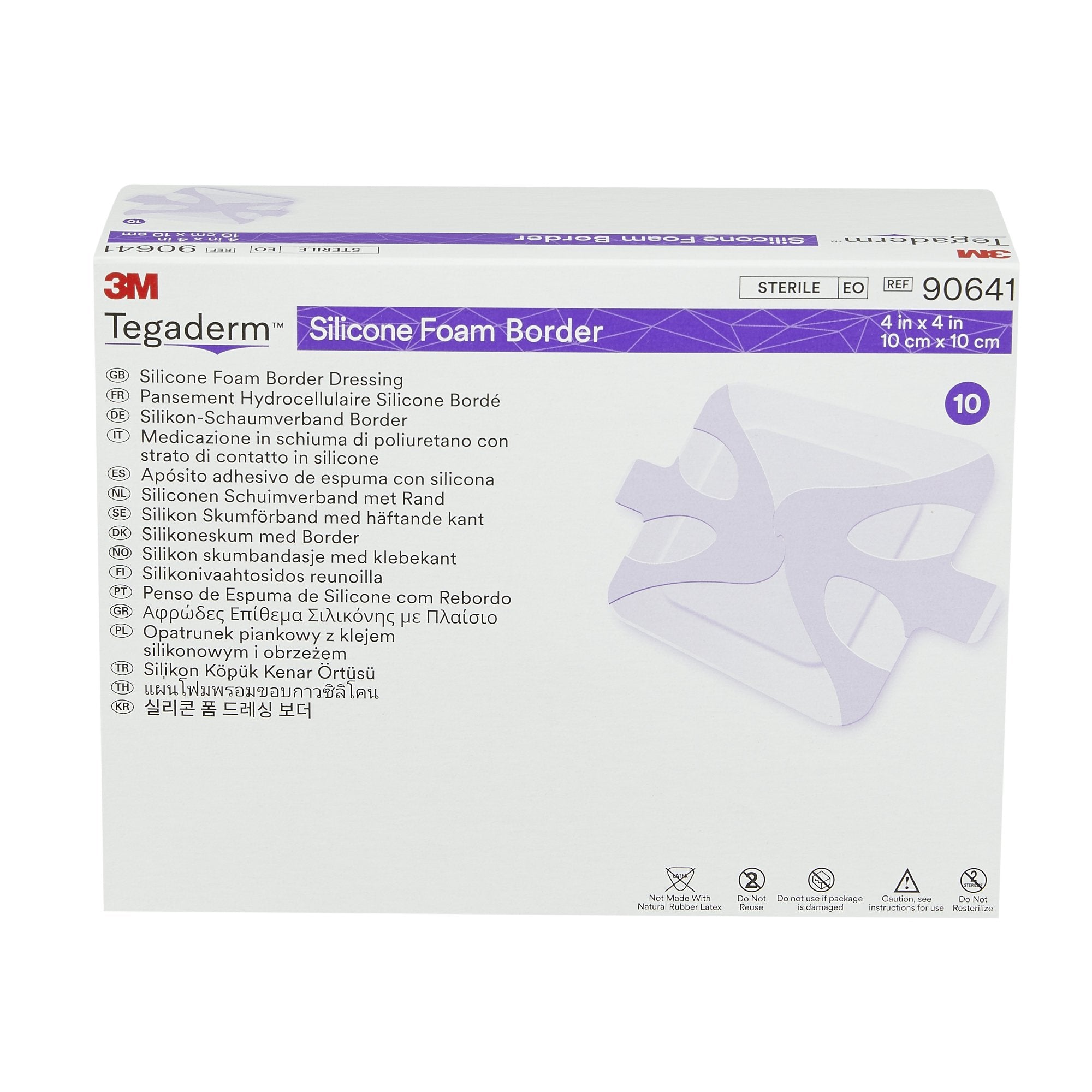 3M Tegaderm Silicone Adhesive with Border Silicone Foam Dressing, 4 x 4 Inch-Foam Dressing 3M Tegaderm 4 X 4 Inch With Border Film Backing Silicone Adhesive Square Sterile