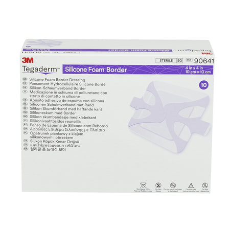 3M Tegaderm Silicone Adhesive with Border Silicone Foam Dressing, 4 x 4 Inch-Foam Dressing 3M Tegaderm 4 X 4 Inch With Border Film Backing Silicone Adhesive Square Sterile
