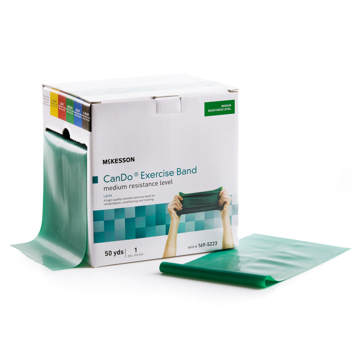 McKesson Exercise Resistance Band, Green, 5 Inch x 50 Yard, Medium Resistance-Exercise Resistance Band McKesson CanDo Green 5 Inch X 50 Yard Medium Resistance