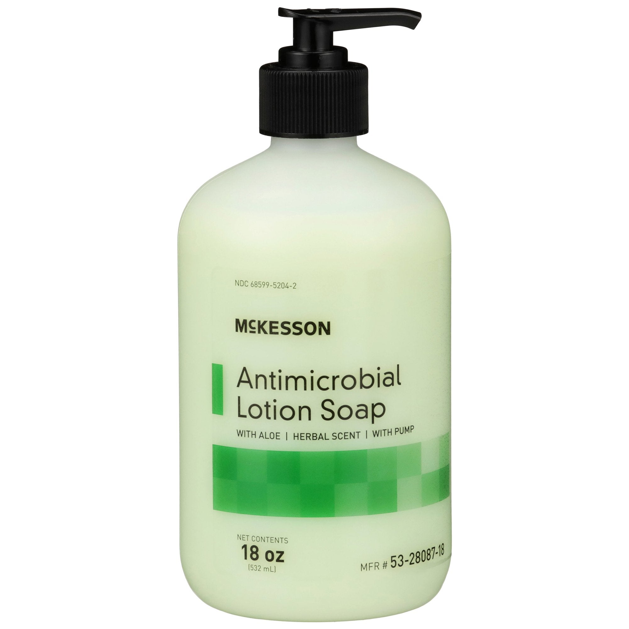 McKesson Antimicrobial Lotion Soap, Herbal Scent, 18 oz, Pump Bottle, Green, 0.95% Strength-Antimicrobial Soap McKesson Lotion 18 oz. Pump Bottle Herbal Scent