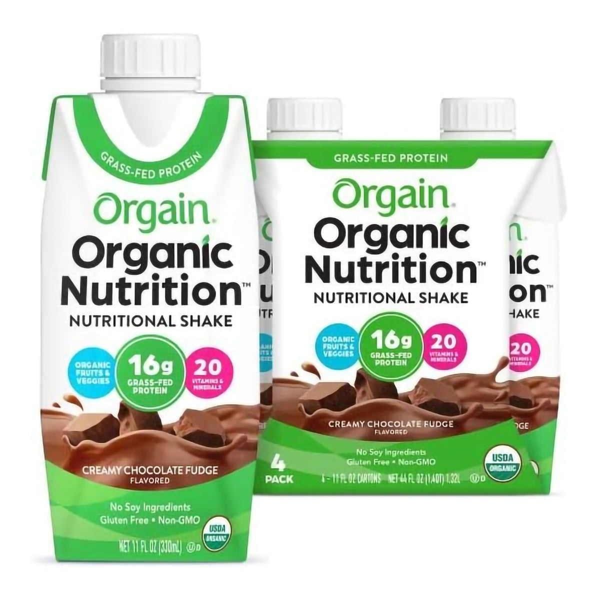Orgain Organic Nutrition Chocolate Nutritional Shake, 11-ounce carton-Oral Supplement Orgain Organic Nutritional Shake Creamy Chocolate Fudge Flavor Liquid 11 oz. Carton