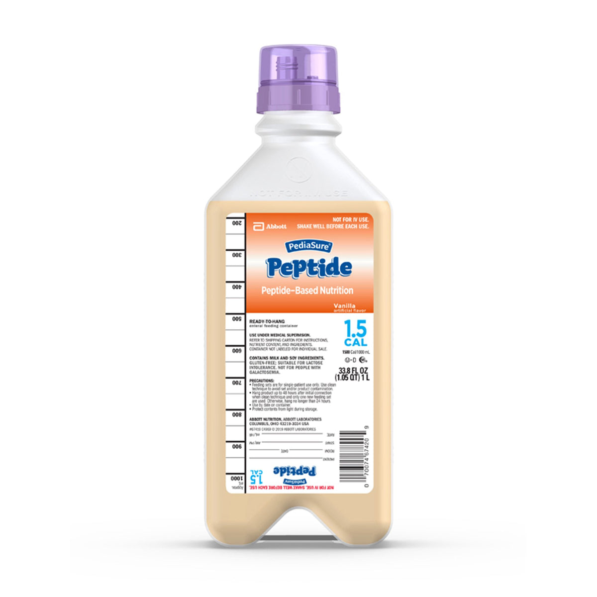 PediaSure Peptide 1.5 Cal Peptide-Based Nutrition, Vanilla, 33.8-ounce ready-to-hang bottle-Pediatric Oral Supplement PediaSure Peptide 1.5 Cal Vanilla Flavor 33.8 oz. Bottle Liquid Peptide Malabsorption / Maldigestion
