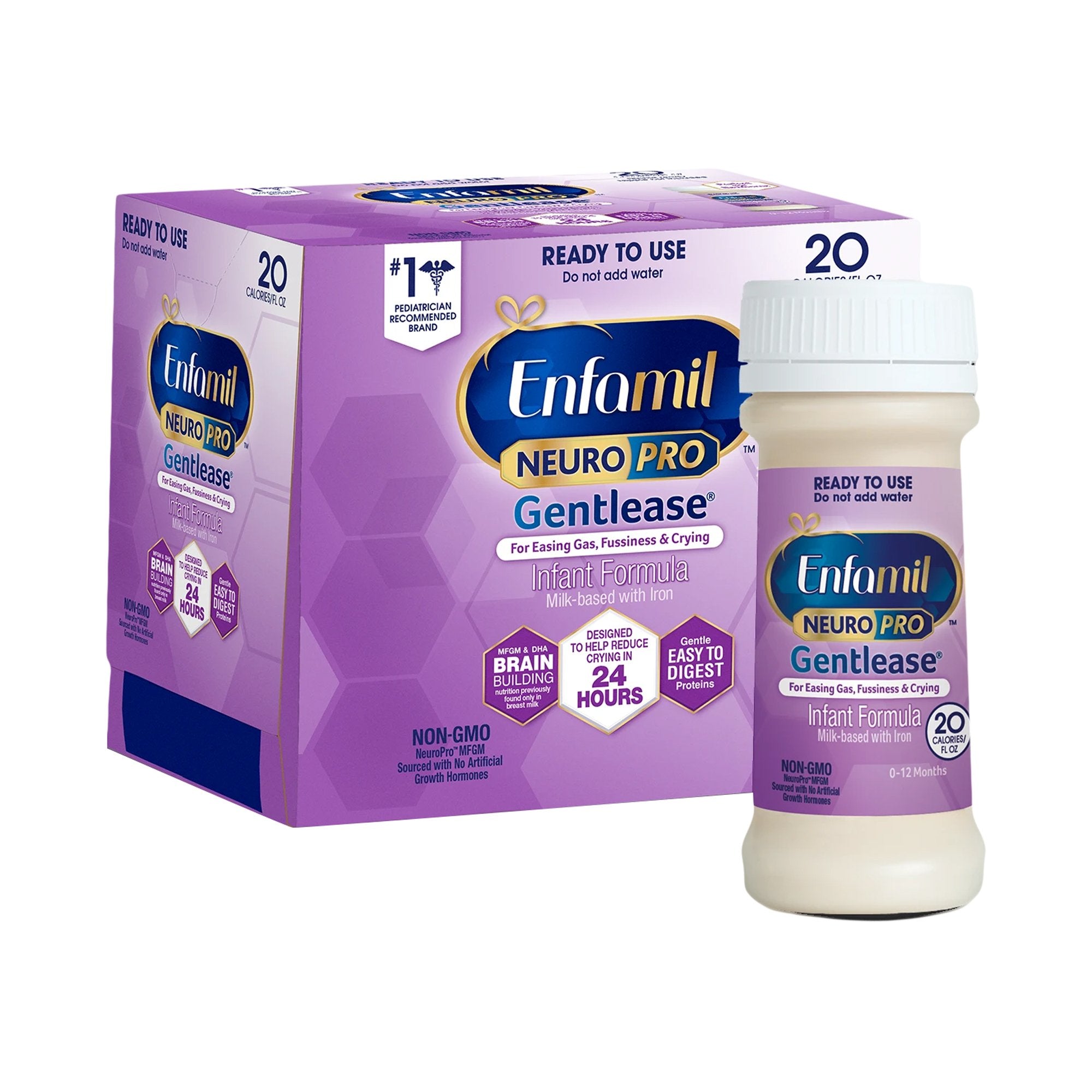Enfamil NeuroPro Gentlease Ready to Use Infant Formula, 2-ounce bottle-Infant Formula Enfamil NeuroPro Gentlease Unflavored 2 oz. Bottle Liquid Milk-Based Crying / Spitup