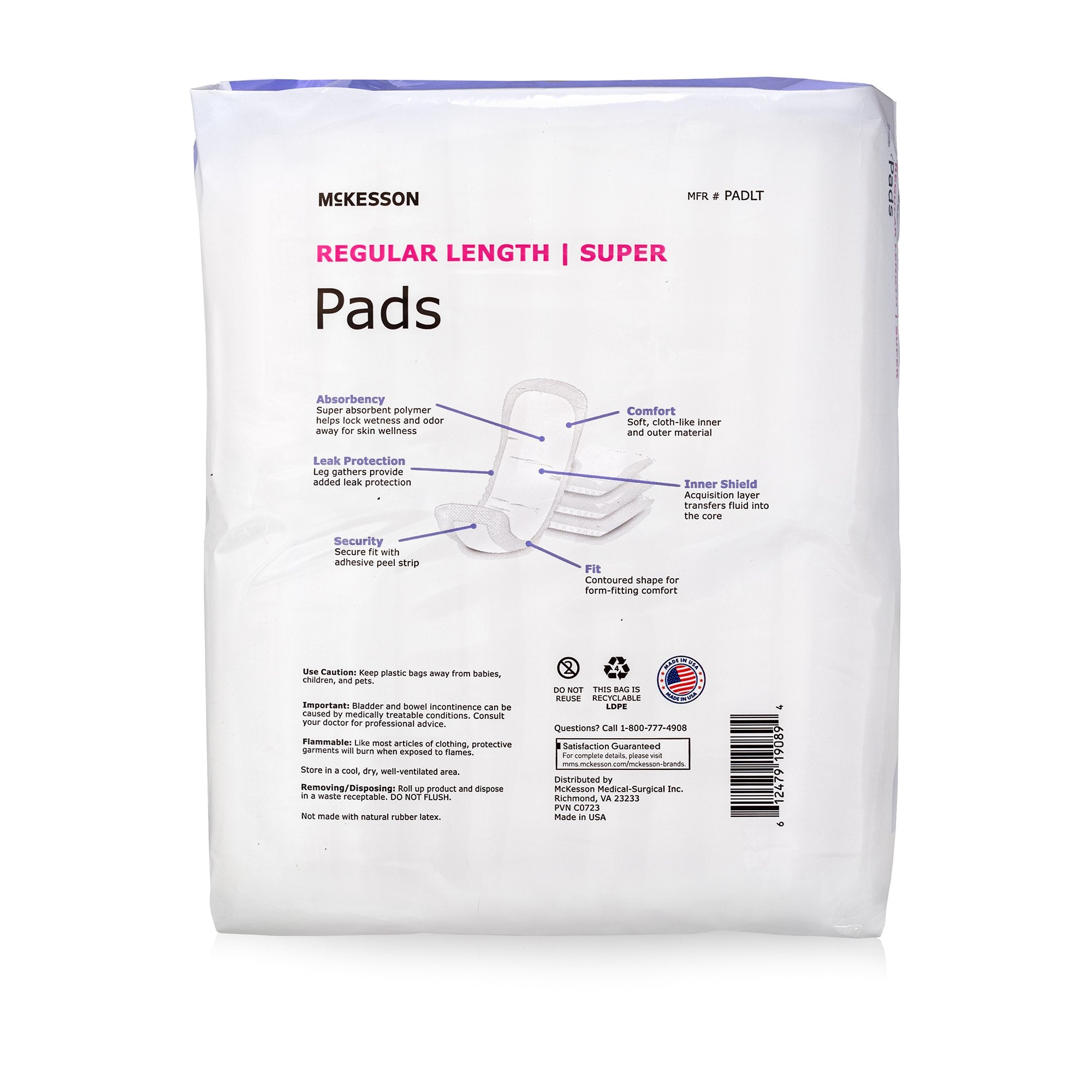 McKesson Super Moderate Absorbency Bladder Control Pad, 10-Inch Length-Bladder Control Pad McKesson Super 10 Inch Length Moderate Absorbency Polymer Core One Size Fits Most