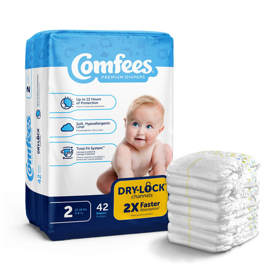 Comfees Premium Diapers, Unisex, Baby, Tab Closure, Size 2-Unisex Baby Diaper Comfees Size 2 Disposable Moderate Absorbency