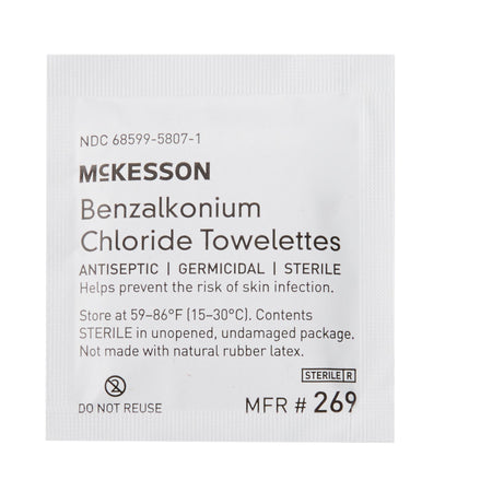 McKesson Benzalkonium Chloride Antiseptic Skin Wipes-Antiseptic Skin Towelette McKesson Individual Packet Unscented 100 Count