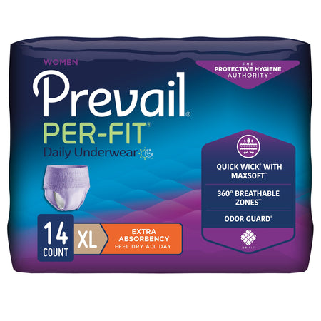 Prevail Per-Fit Women Extra Absorbent Underwear, Extra Large-Female Adult Absorbent Underwear Prevail Per-Fit Pull On with Tear Away Seams X-Large Disposable Moderate Absorbency