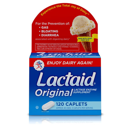 Lactaid Original Lactase Enzyme Dietary Supplement-"Dietary Supplement Lactaid Original Lactase Enzyme 3,300 IU Strength Tablet 120 per Box Unflavored"