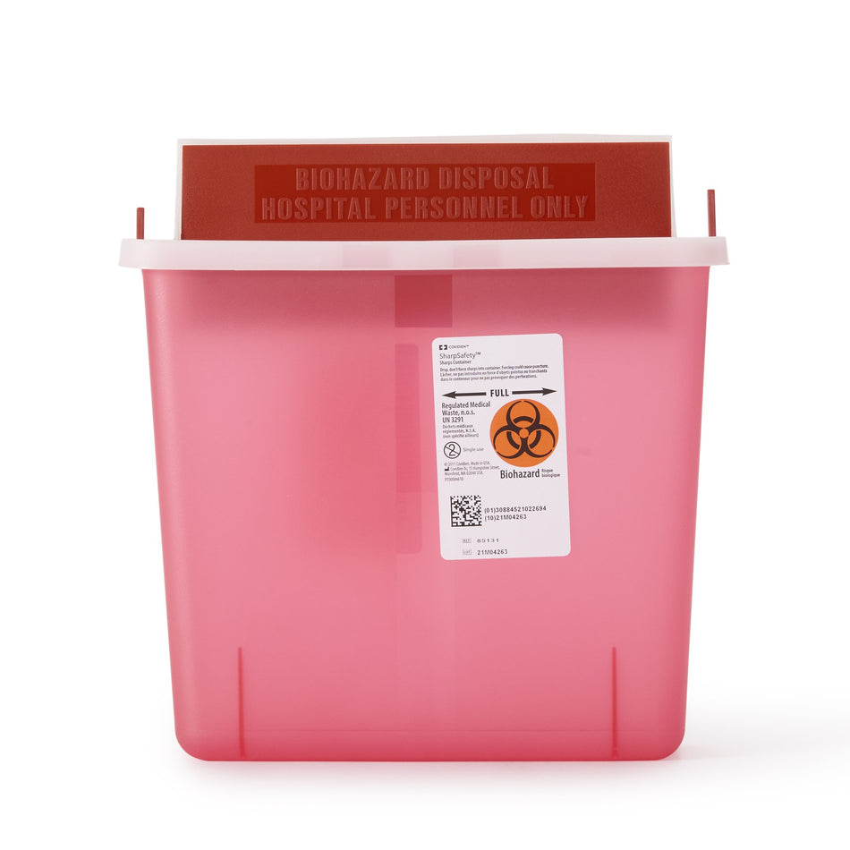 In-Room Multi-purpose Sharps Container, 1-1/4 Gallon, 11 x 10 x 4 Inch-Sharps Container In-Room Translucent Red Base 11 H X 10-3/4 W X 4-3/4 D Inch Horizontal Entry 1.25 Gallon