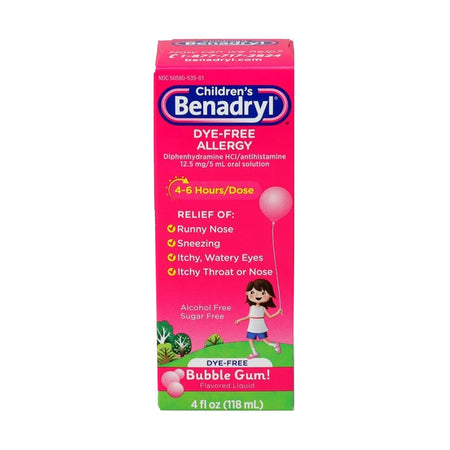 Children's Benadryl Bubble Gum Flavor Children's Allergy Relief-Children's Allergy Relief Children's Benadryl 12.5 mg Strength Liquid 4 oz.