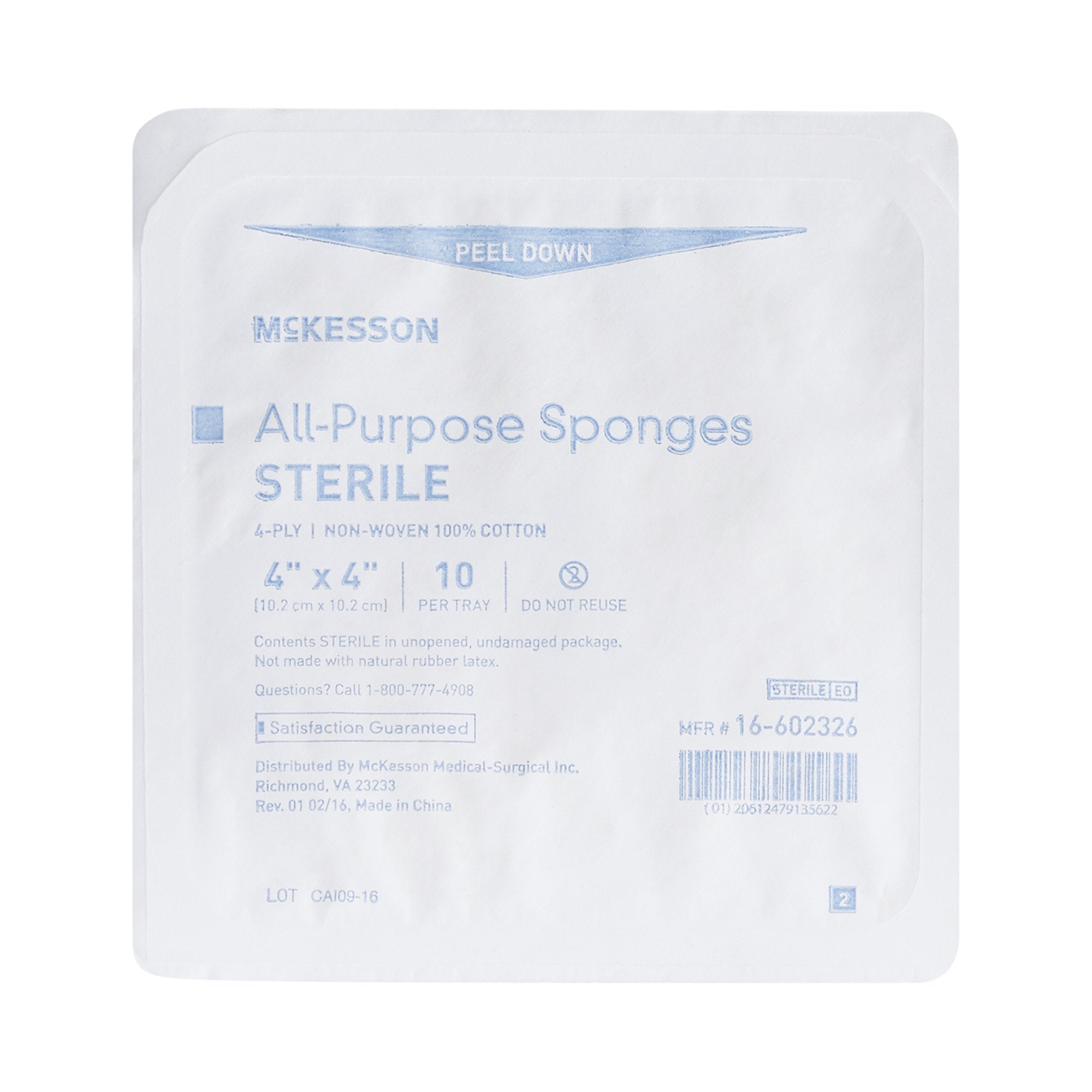 McKesson Sterile Nonwoven Sponge, 4 x 4 Inch, 4-Ply-Nonwoven Sponge McKesson 4 X 4 Inch 4-Ply Sterile 10 per Tray