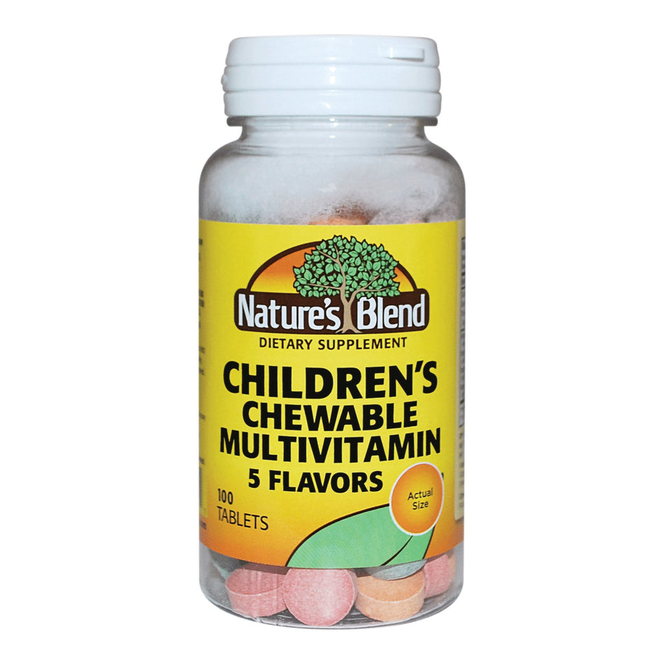 Nature's Blend Children's Chewable Multivitamin Tablets 5 Flavors-Pediatric Multivitamin Supplement Nature's Blend Vitamin / Minerals 100 mg Strength Chewable Tablet 100 per Bottle Assorted Fruit Flavor