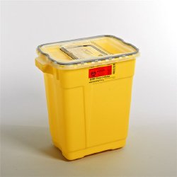 BD Chemotherapy Sharps Container, 9 Gallon, 18-1/2 x 17-3/4 x 11-3/4 Inch-Chemotherapy Waste Container BD Yellow Base 18-1/2 X 17-3/4 X 11-3/4 Inch Vertical Entry 9 Gallon
