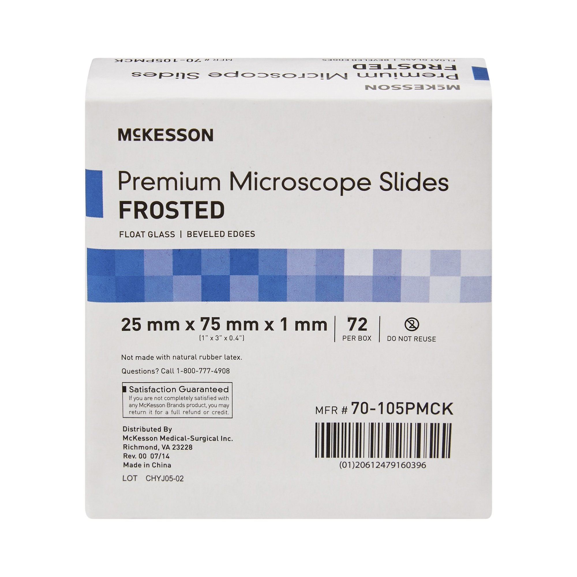 McKesson Premium Frosted Microscope Slide, 25 x 75 mm-Microscope Slide McKesson 25 X 75 X 1 mm Frosted End
