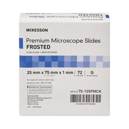 McKesson Premium Frosted Microscope Slide, 25 x 75 mm-Microscope Slide McKesson 25 X 75 X 1 mm Frosted End