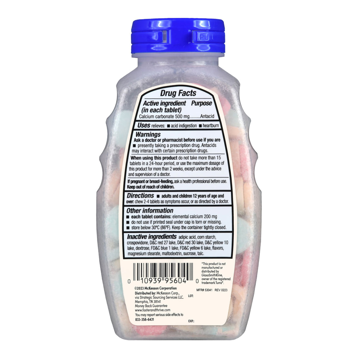 Foster & Thrive Antacid Calcium Carbonate 500 mg Chewable Tablets Regular Strength Assorted Fruit-Antacid Foster & Thrive 500 mg Strength Chewable Tablet 150 Per Bottle