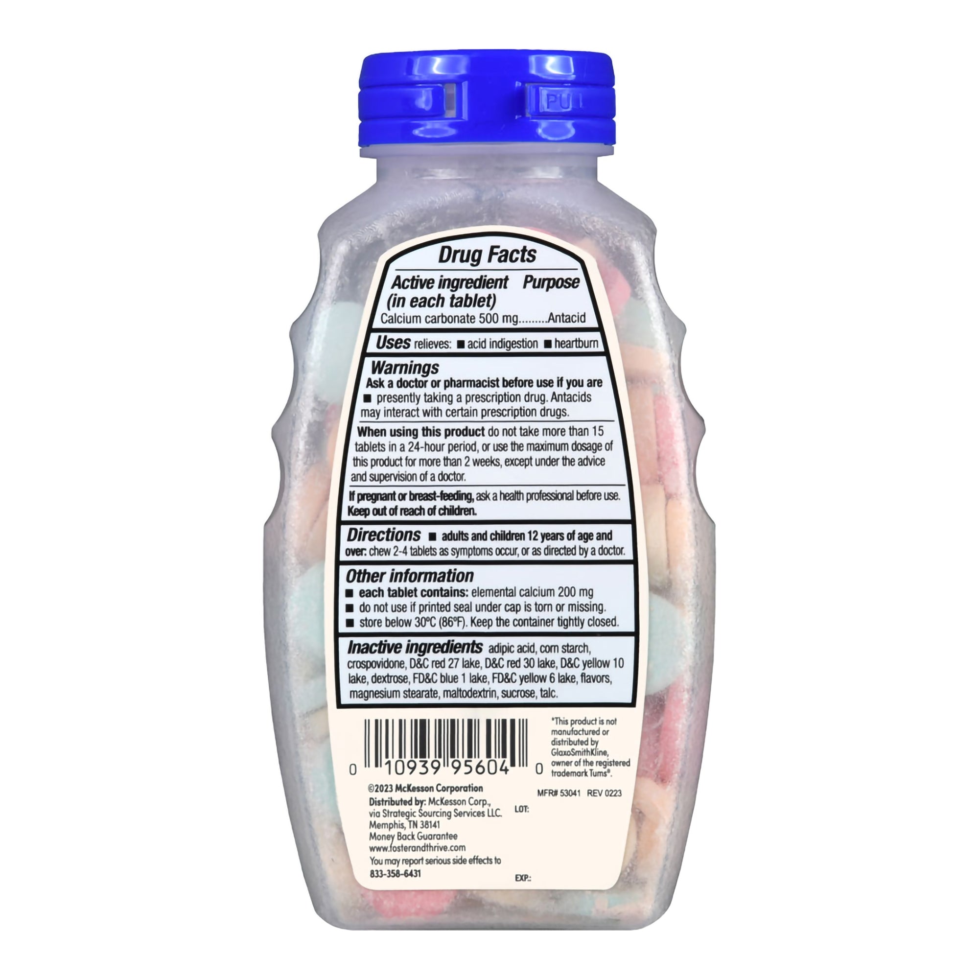 Foster & Thrive Antacid Calcium Carbonate 500 mg Chewable Tablets Regular Strength Assorted Fruit-Antacid Foster & Thrive 500 mg Strength Chewable Tablet 150 Per Bottle