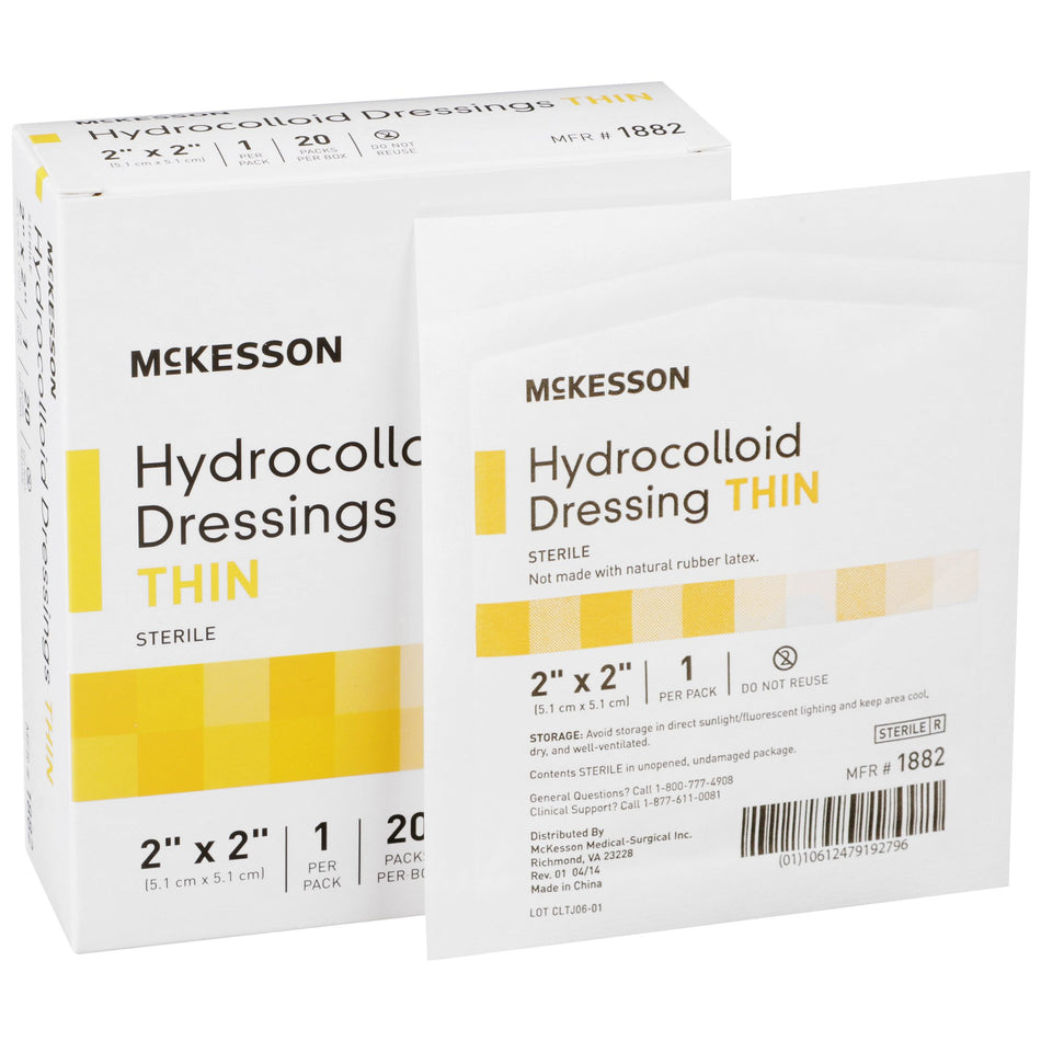 McKesson Hydrocolloid Dressing, 2 x 2 Inch-Thin Hydrocolloid Dressing McKesson Film Backing 2 X 2 Inch Square Hydrocolloid