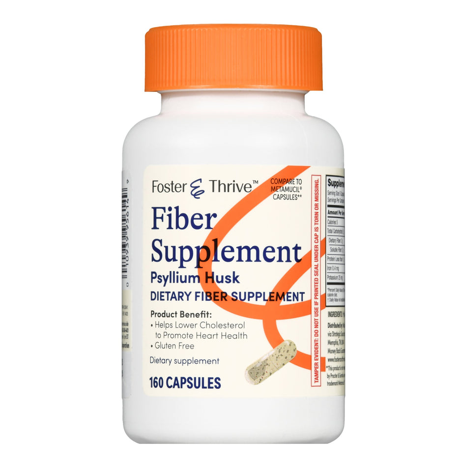 Foster & Thrive Fiber Supplement Psyllium Husk Capsules-Laxative Foster & Thrive Original Flavor Capsule 160 per Bottle 0.52 Gram Strength Psyllium Husk