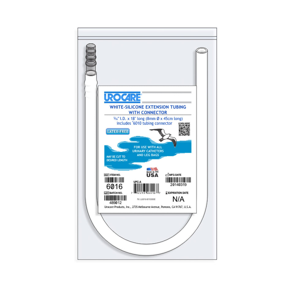 Urocare Extension Tube, White Silicone-"Extension Tube Urocare 0.31 I.D. x 18 Inch Long, White-Silicone, NonSterile, NonDEHP"