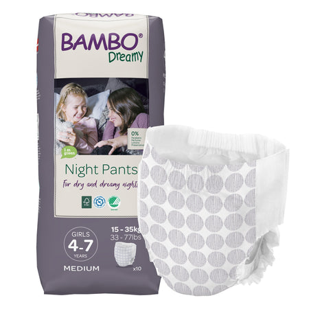 Bambo Dreamy Training Pants, For Girls 4 7 Years Old-Female Youth Training Pants Bambo Dreamy Night Pant Pull On with Tear Away Seams Size 4 to 7 Years Disposable Heavy Absorbency