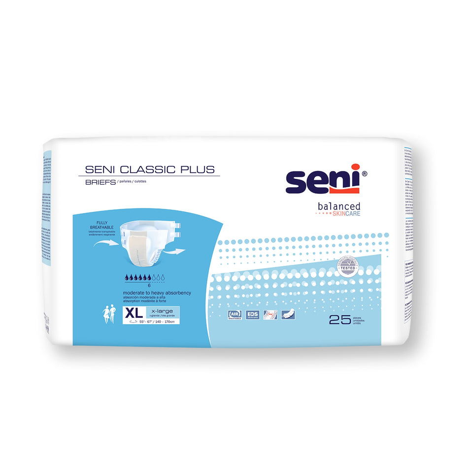 Seni Classic Plus Moderate to Heavy Absorbency Incontinence Brief, Extra Large-Unisex Adult Incontinence Brief Seni Classic Plus X-Large Disposable Moderate Absorbency