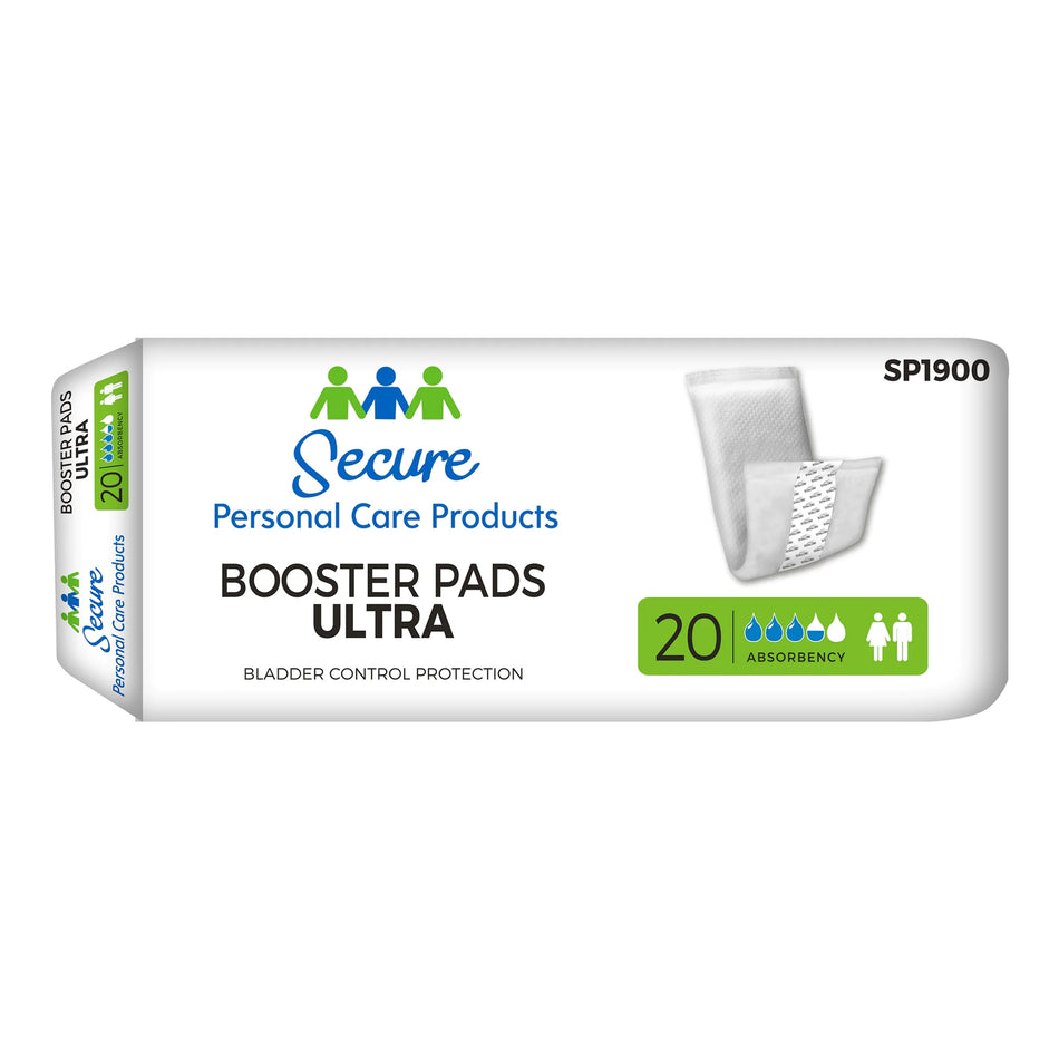 Secure Booster Pad Ultra Moderate Extra Incontinence Booster Pad, 13-Inch Length-Booster Pad Secure Booster Pad Ultra 13 Inch Length Heavy Absorbency SecureLoc Core One Size Fits Most