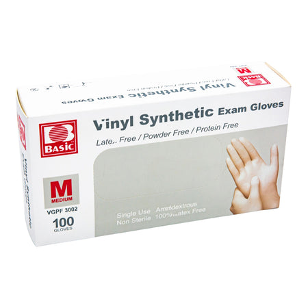 Basic Vinyl Exam Glove, Medium, White-Exam Glove Basic Medium NonSterile Vinyl Standard Cuff Length Smooth White Not Rated