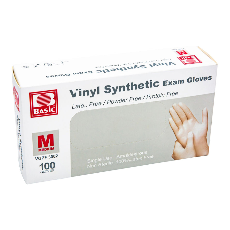 Basic Vinyl Exam Glove, Medium, White-Exam Glove Basic Medium NonSterile Vinyl Standard Cuff Length Smooth White Not Rated