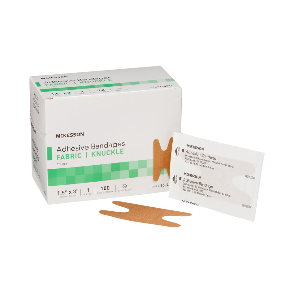 McKesson Knuckle Tan Adhesive Strip, 1-1/2 x 3 Inch-Adhesive Strip McKesson 1-1/2 X 3 Inch Fabric Knuckle Tan Sterile