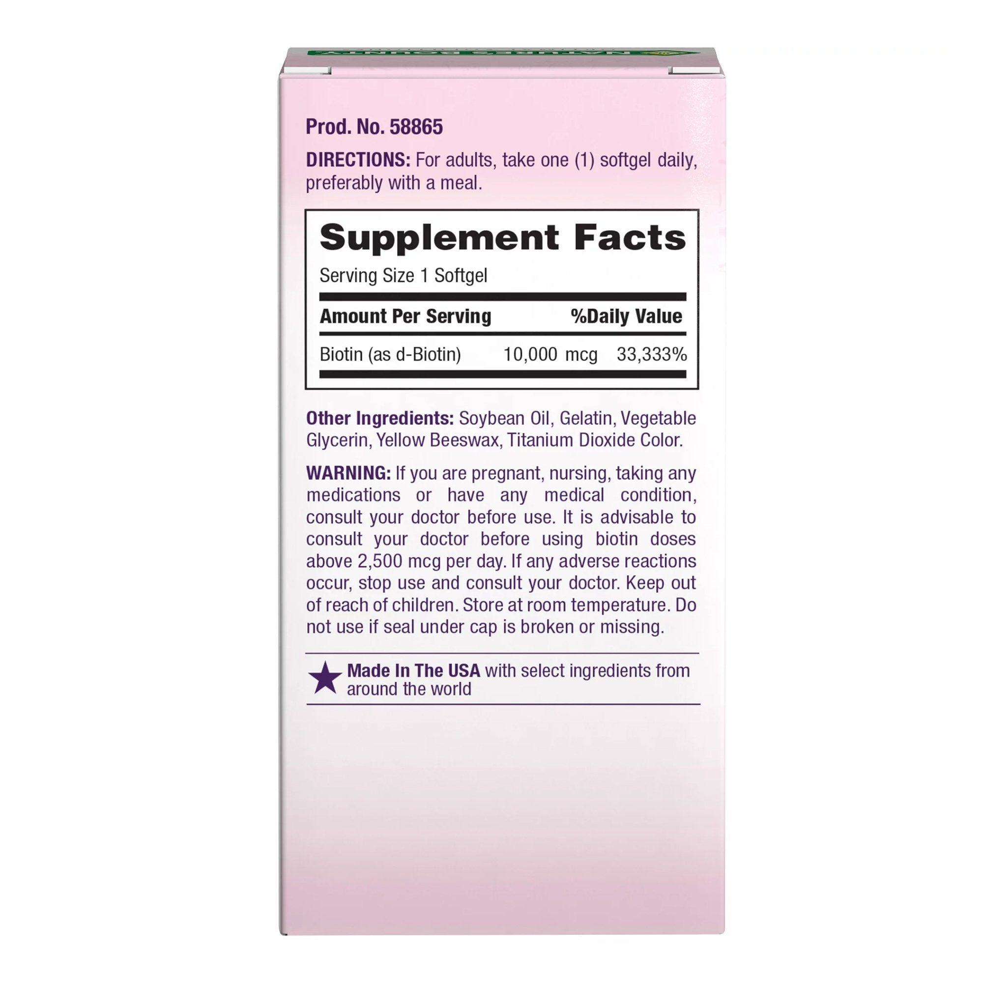 Nature's Bounty Optimal Solutions Biotin 10,000 mcg Rapid Release Liquid Softgels-"Vitamin Supplement Nature's Bounty Biotin 10,000 mcg Strength Softgel 90 per Bottle"
