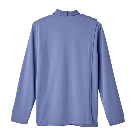 Silverts Men's Adaptive Open Back Long Sleeve Polo Shirt, Ciel Blue, Large-Adaptive Polo Shirt Silverts Large Ceil Blue 1 Pocket Long Sleeve Male