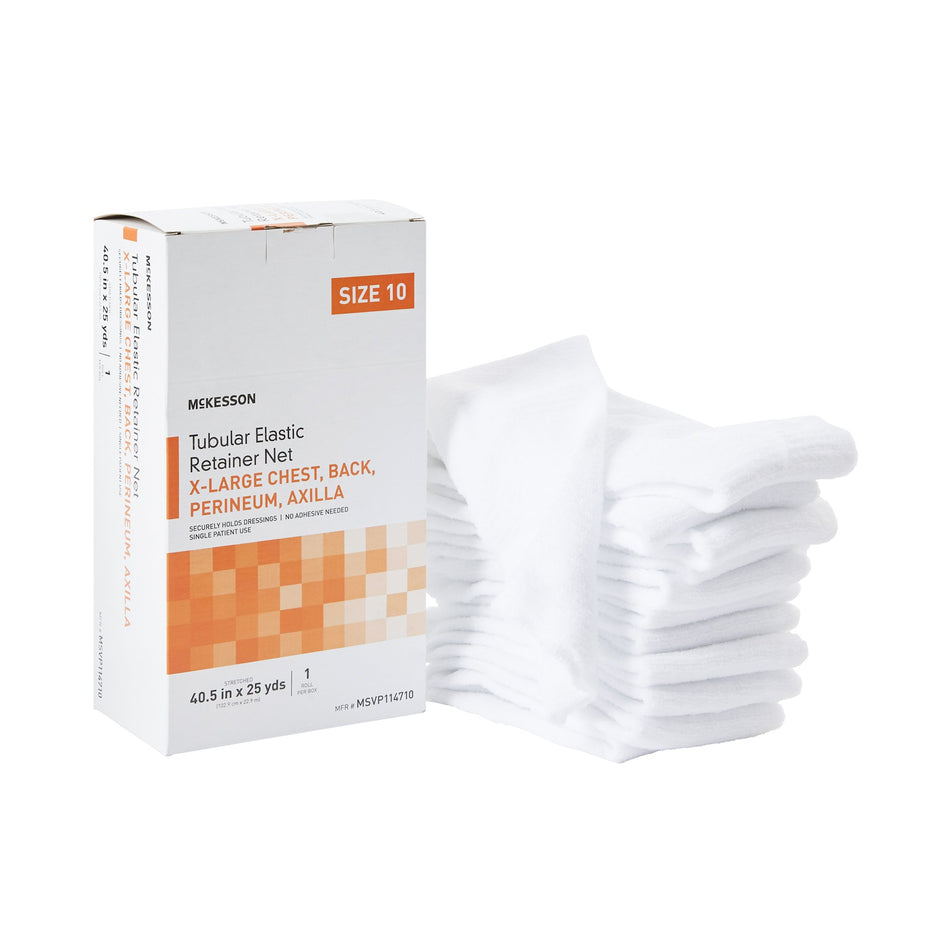 McKesson Tubular Bandage, Size 10, 25 Yard-Elastic Net Retainer Dressing McKesson Tubular Elastic 40-1/2 Inch X 25 Yard (102.9 cm X 22.9 m) Size 10 White X-Large Chest / Back / Perineum / Axilla NonSterile