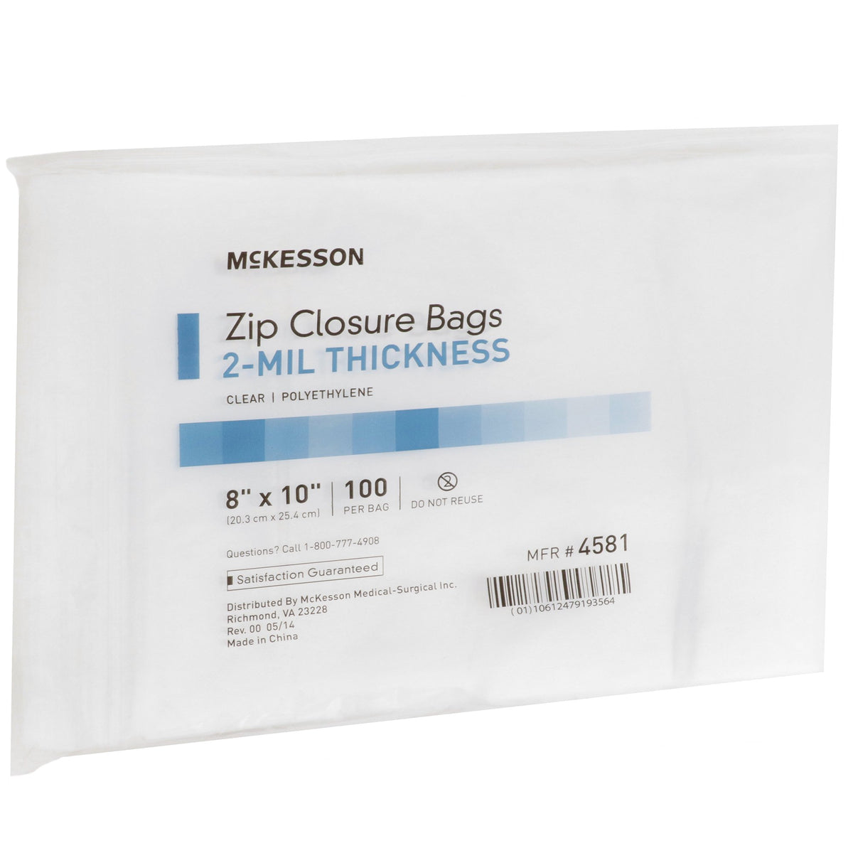 McKesson Zip Closure Bag, 8 X 10 Inches-Reclosable Bag McKesson 8 X 10 Inch Polyethylene Clear Zipper Closure