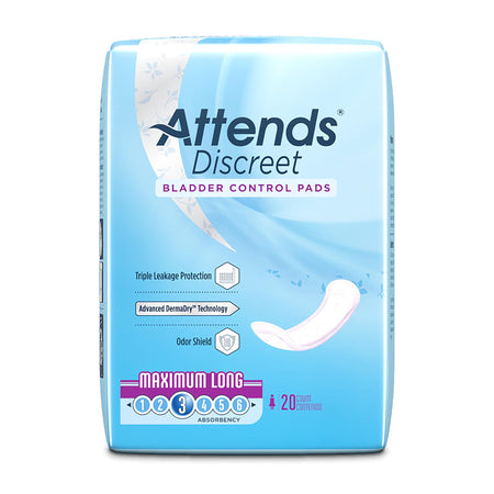 Attends® Discreet Women's Maximum Long Bladder Control Pad, 14.5-Inch Length - Incontinence>Incontinence Liners and Pads -...