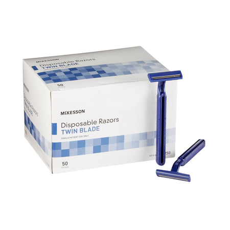 McKesson Twin-Blade Disposable Razor, Blue-Personal Razor McKesson Single Edge Twin Blade NonSterile Disposable