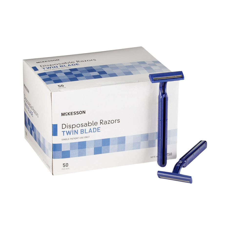 McKesson Twin-Blade Disposable Razor, Blue-Personal Razor McKesson Single Edge Twin Blade NonSterile Disposable