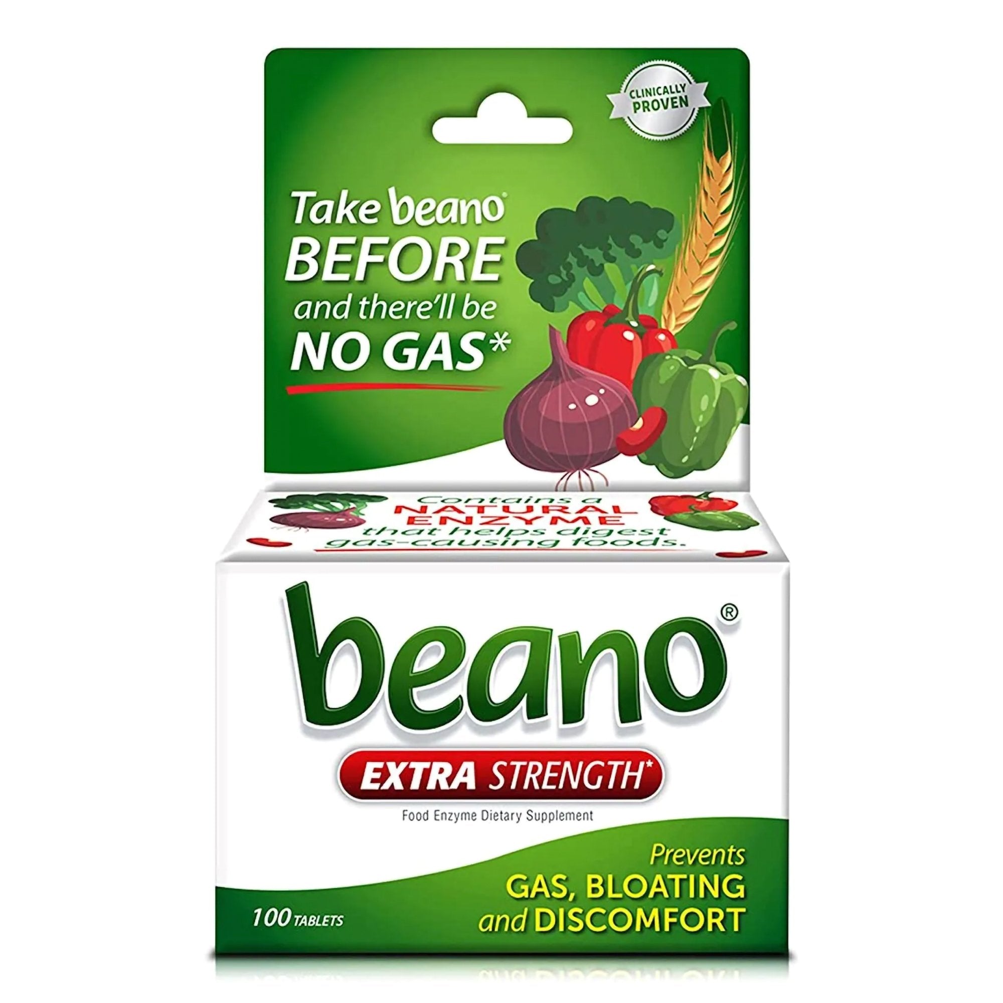 Beano Extra Strength Food Enzyme Tablets-Gas Relief Beano 400 GALU Strength Tablet 100 per Bottle