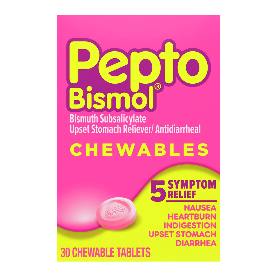 Pepto-Bismol Chewable Tablets-Anti-Diarrheal Pepto Bismol 262 mg Strength Chewable Tablet 30 per Box