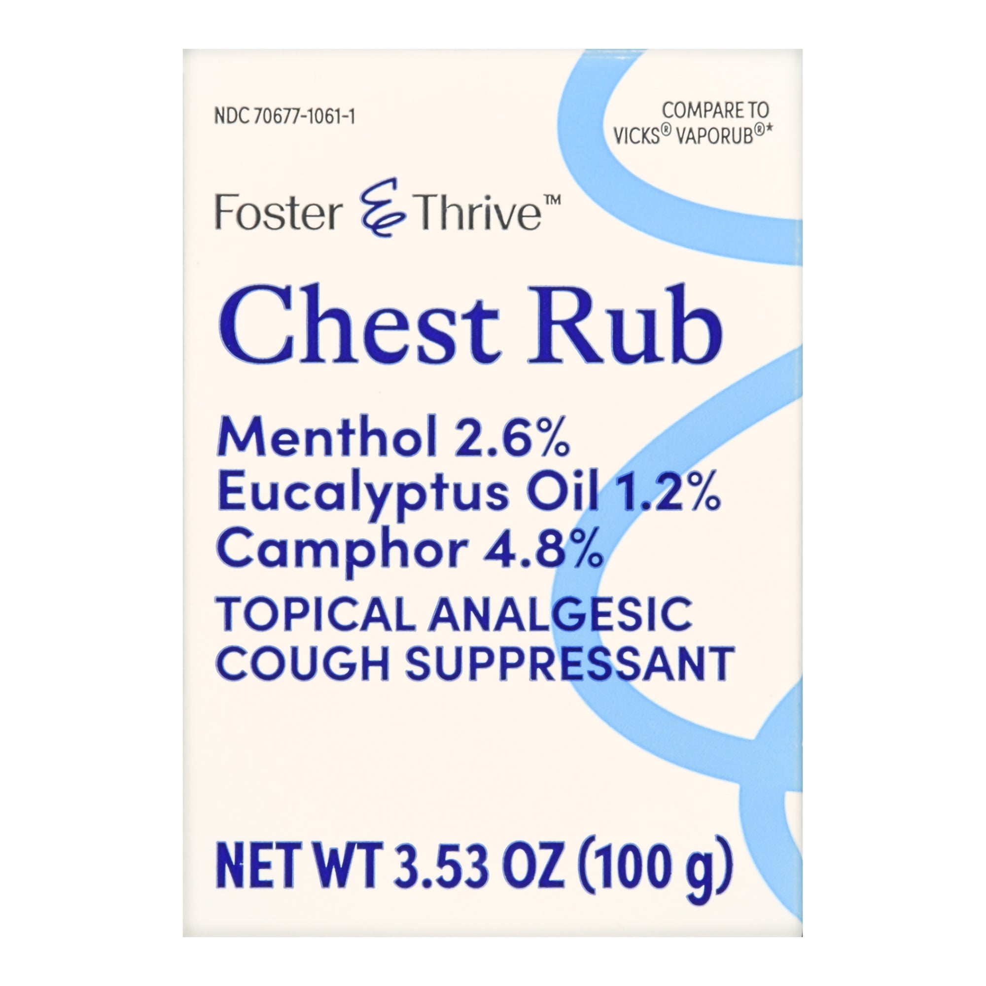 Foster & Thrive Chest Rub Menthol 2.6% Eucalyptus Oil 1.2% Camphor 4.8%-Chest Rub Foster & Thrive 4.8% - 1.2% - 2.6% Strength Ointment 3.5 oz.