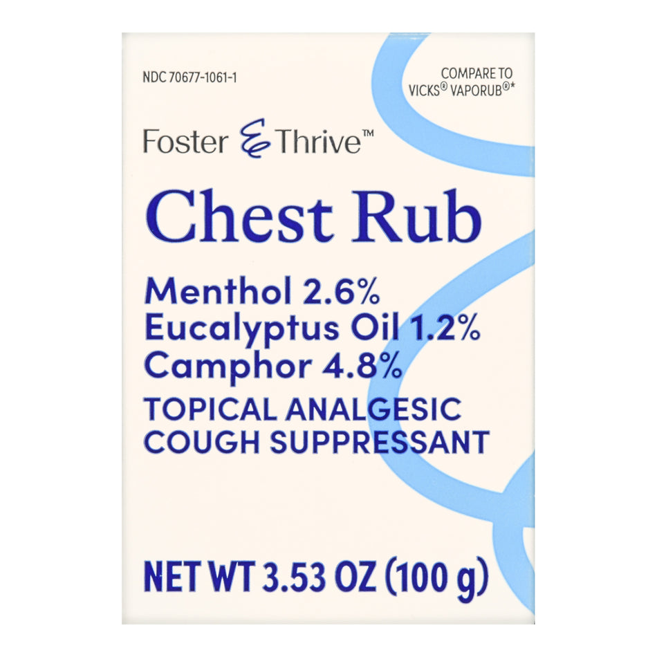 Foster & Thrive Chest Rub Menthol 2.6% Eucalyptus Oil 1.2% Camphor 4.8%-Chest Rub Foster & Thrive 4.8% - 1.2% - 2.6% Strength Ointment 3.5 oz.