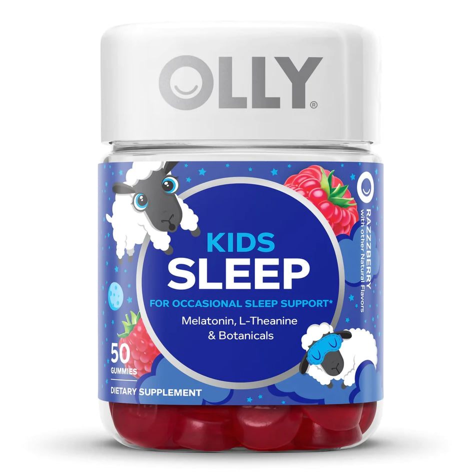 Olly Kids Sleep Gummies, Razzzberry-Dietary Supplement OLLY Kids Sleep L-Theanine / Melatonin / Botanicals 15 mg - 0.5 mg - 2.5 mg Strength Gummy 50 per Bottle Raspberry Flavor