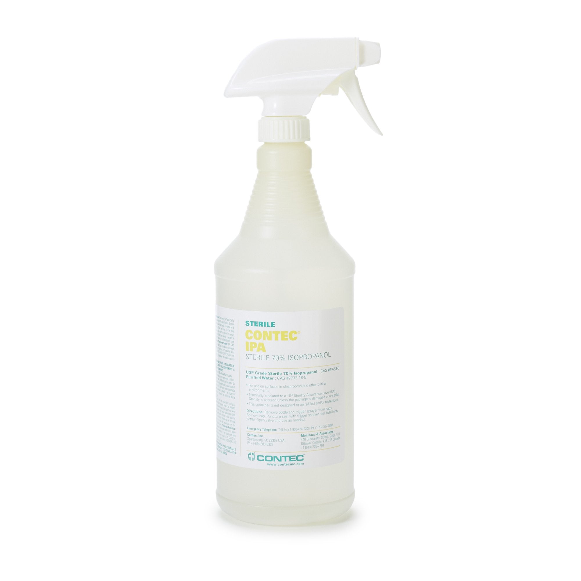 Contec Isopropyl Alcohol Antiseptic, 32 oz. Bottle-Contec Sterile 70% IPA Surface Disinfectant Cleaner Alcohol Based Manual Pump Liquid 32 oz. Bottle Alcohol Scent Sterile