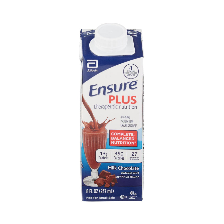 Ensure Plus Therapeutic Nutrition, Chocolate, 8-ounce carton-Oral Supplement Ensure Plus Therapeutic Nutrition Milk Chocolate Flavor Liquid 8 oz. Reclosable Carton