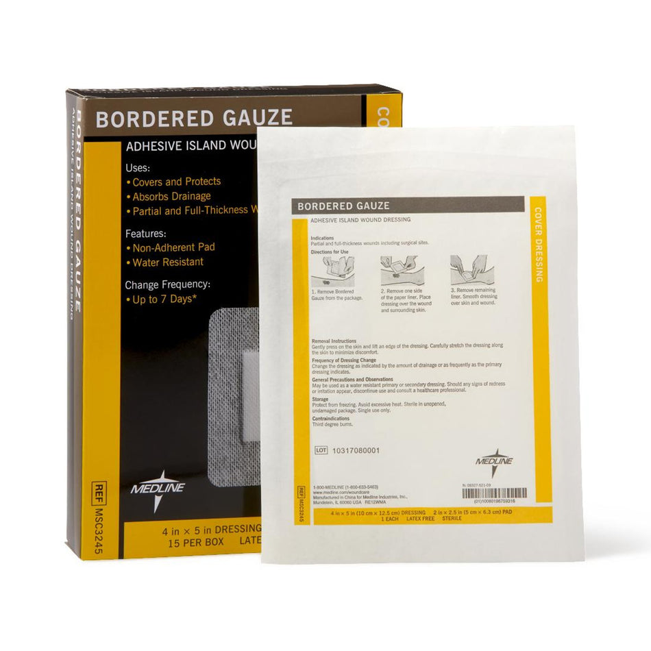 Medline Island Dressing, 4 x 5 Inch-Island Dressing Medline 4 X 5 Inch Rectangle Sterile Water Resistant Nonwoven Backing