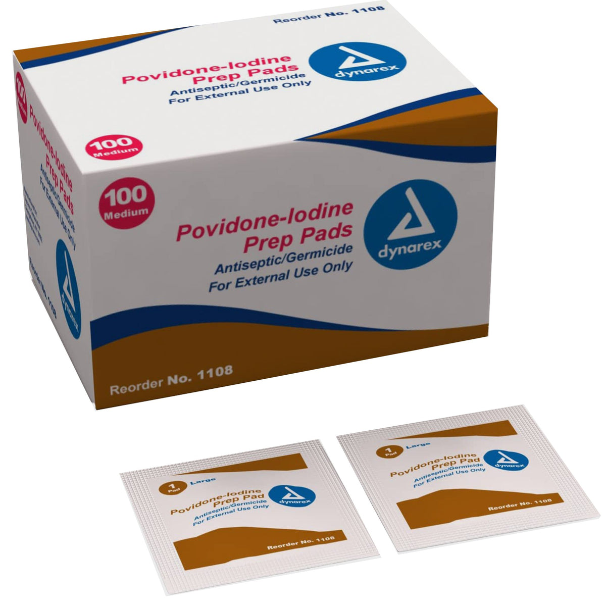 dynarex Povidone-Iodine Prep Pad, Antiseptic, nonwoven-PVP Prep Pad Dynarex 10% Strength Povidone-Iodine Individual Packet Medium NonSterile