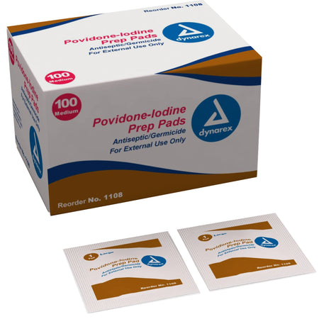 dynarex Povidone-Iodine Prep Pad, Antiseptic, nonwoven-PVP Prep Pad Dynarex 10% Strength Povidone-Iodine Individual Packet Medium NonSterile